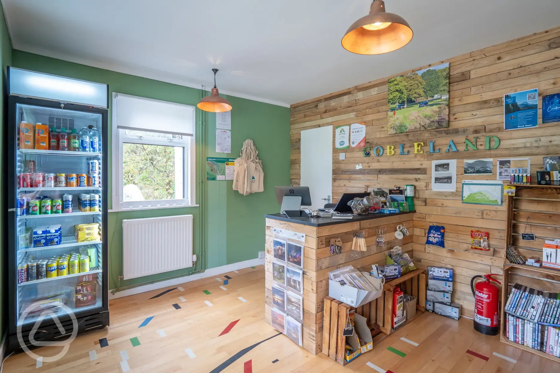 Site shop selling cold drinks with local information on events and attractions