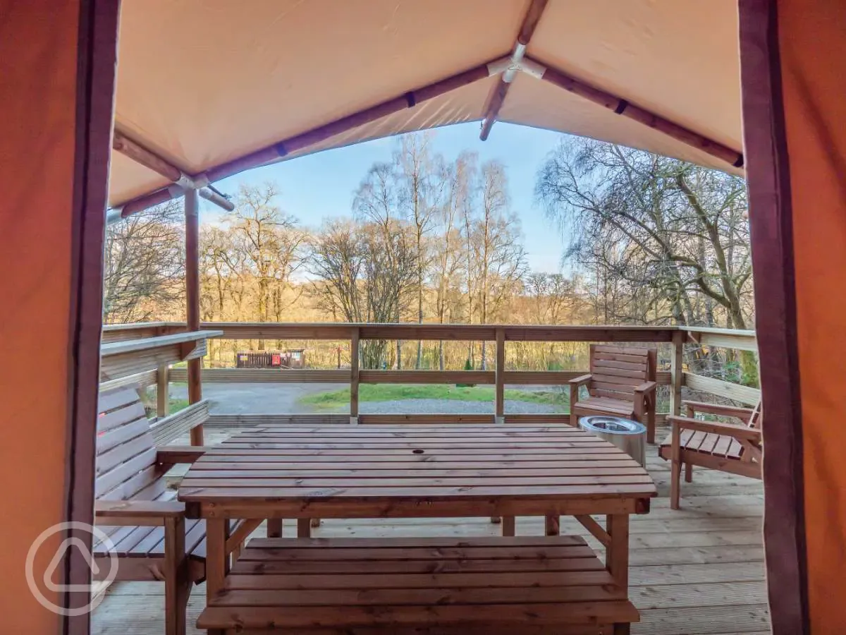 View from safari tents onto the outside decking