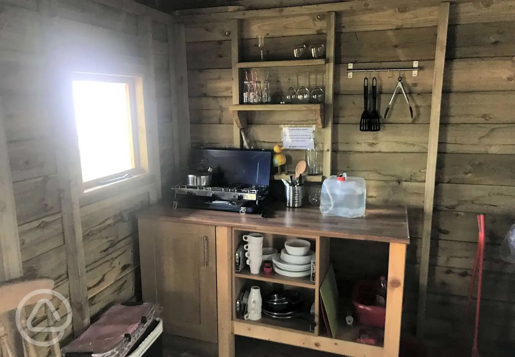 Bell tent kitchen area