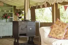 Safari tent wood-burning stove