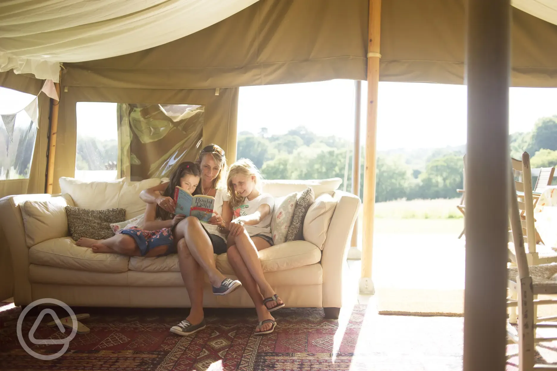 Family in the safari tent