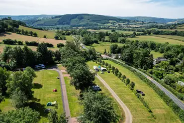 Aerial view of Cwmdu Campsite in the Brecon Beacons