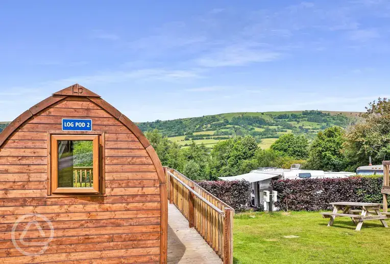 Log pod (dog friendly) glamping unit at Cwmdu Campsite