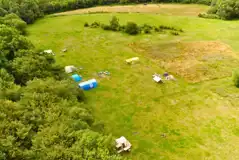 Aerial of the camping field Aerial of the camping field