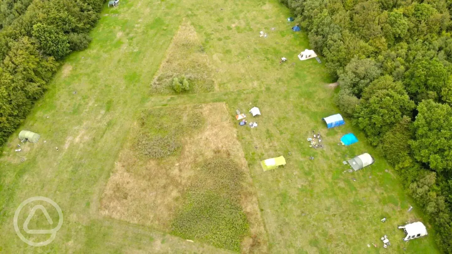 Bird's eye view of the non electric wild grass pitches