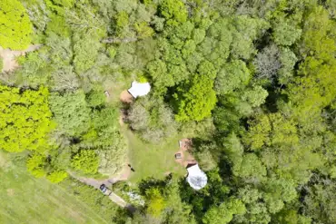 Bird's eye view of the camping field at Dernwood Farm
