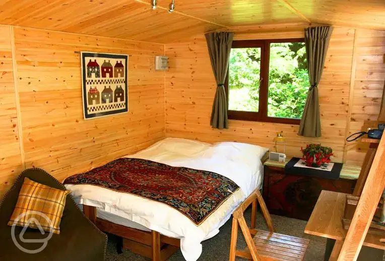 Glamping cabin interior 