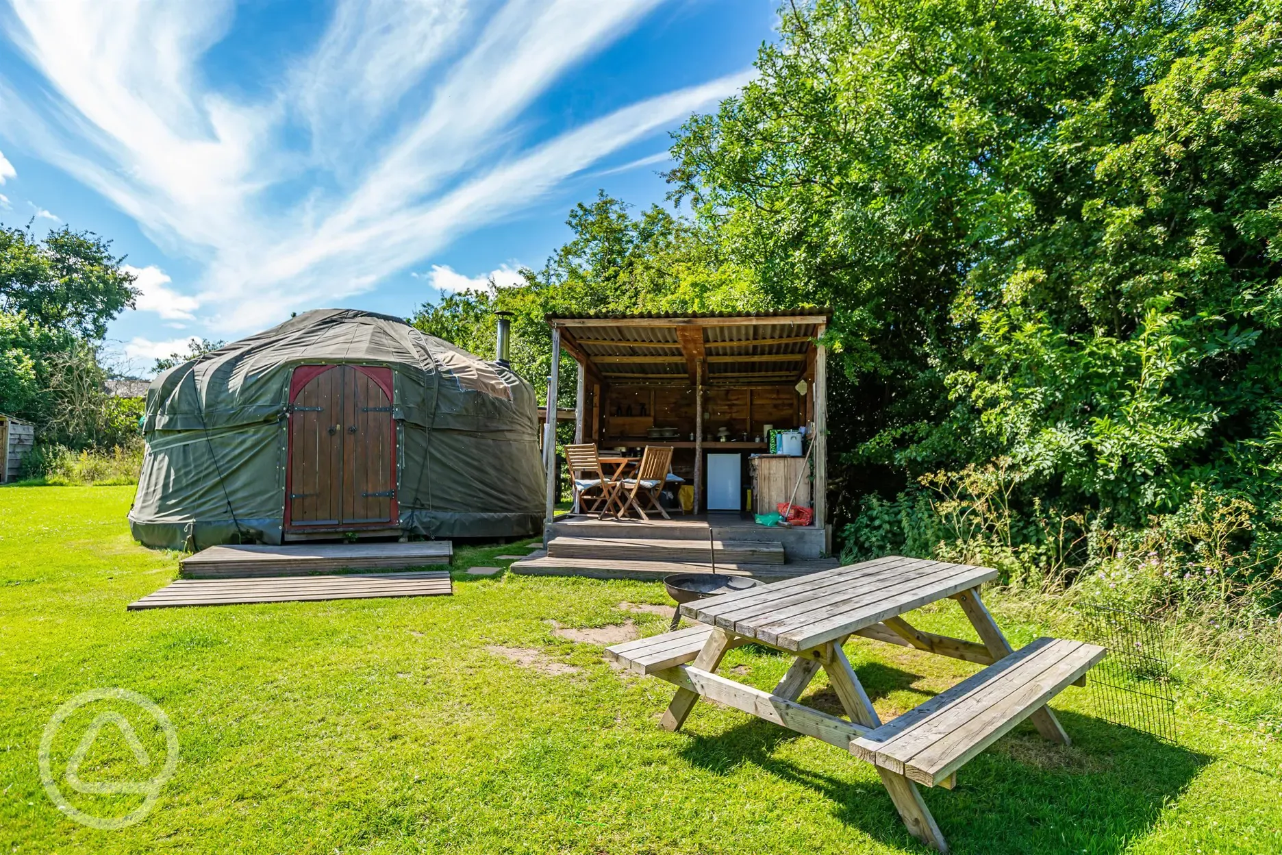 Croglin yurt with a sheltered kitchen area