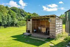 The Swaledale shepherd's hut outdoor sheltered kitchen area