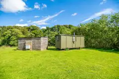 The Herdwick shepherd's hut and sheltered outdoor area