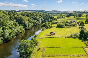 Aerial of the campsite on the banks of the River Eden