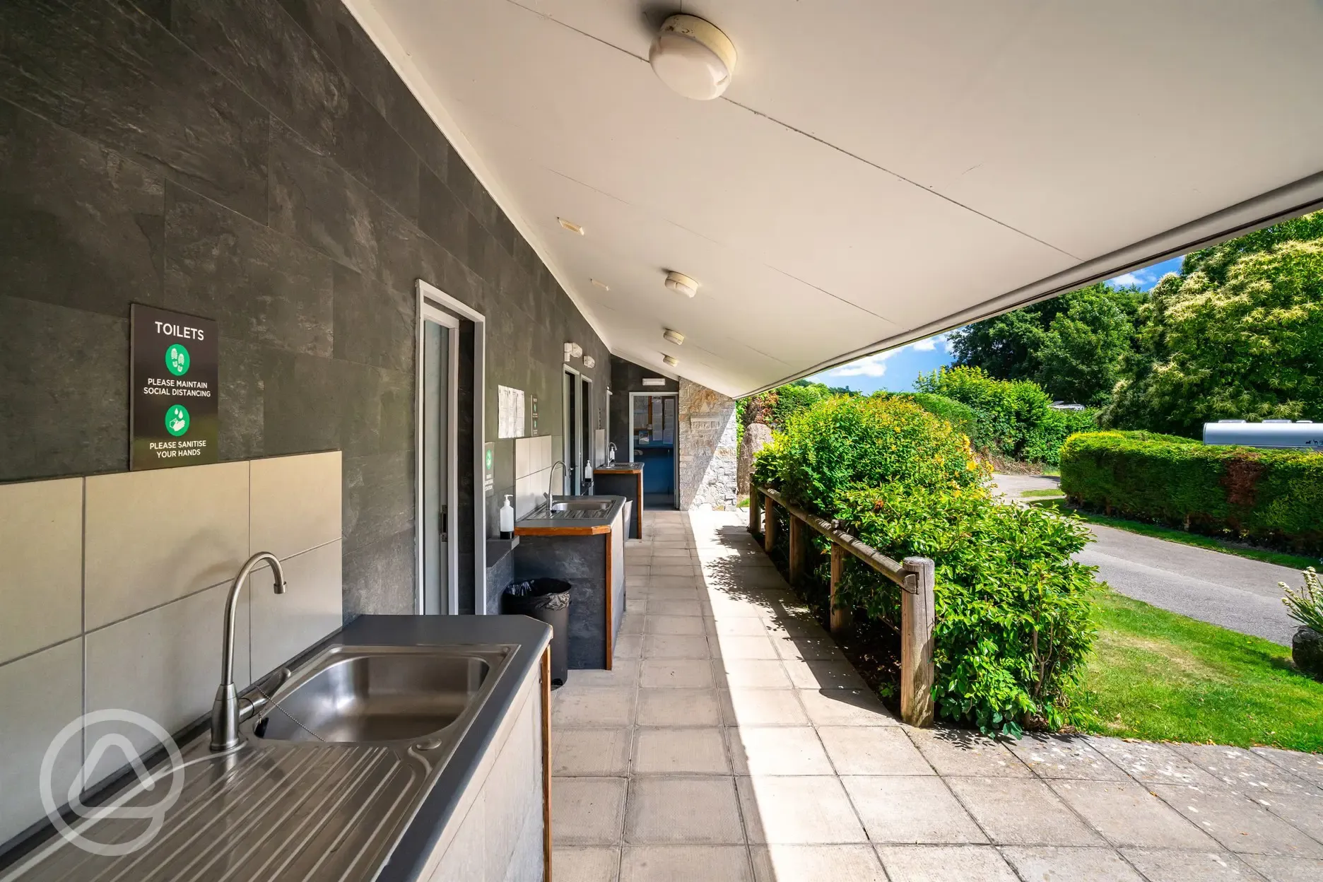 Sheltered outdoor washing up area
