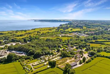 Aerial view of the campsite and coast