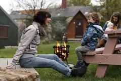 Original pod picnic benches and fire pits at The Loft
