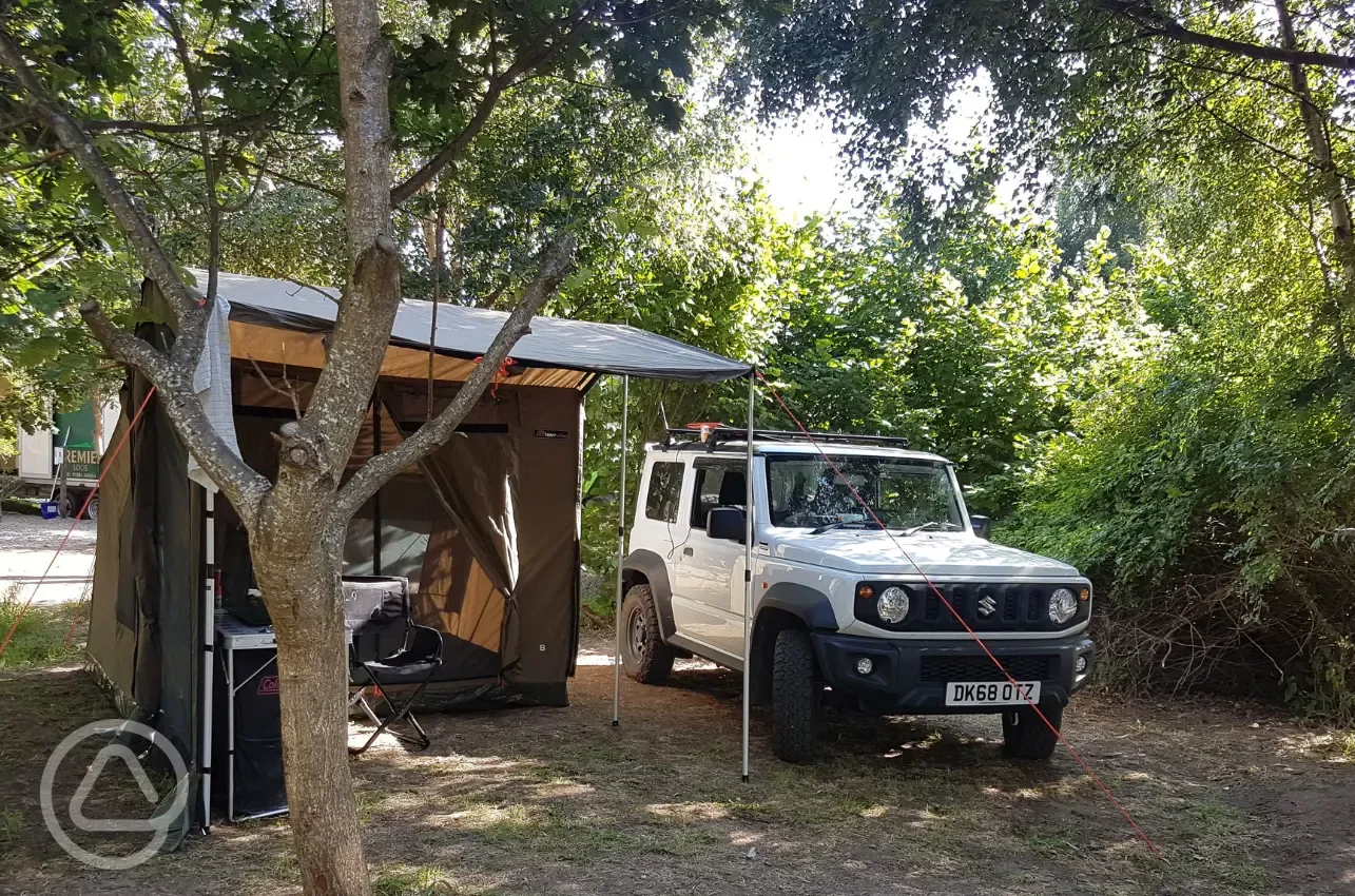 Electric grass pitches with 16 amp hook up for tents and small campervans