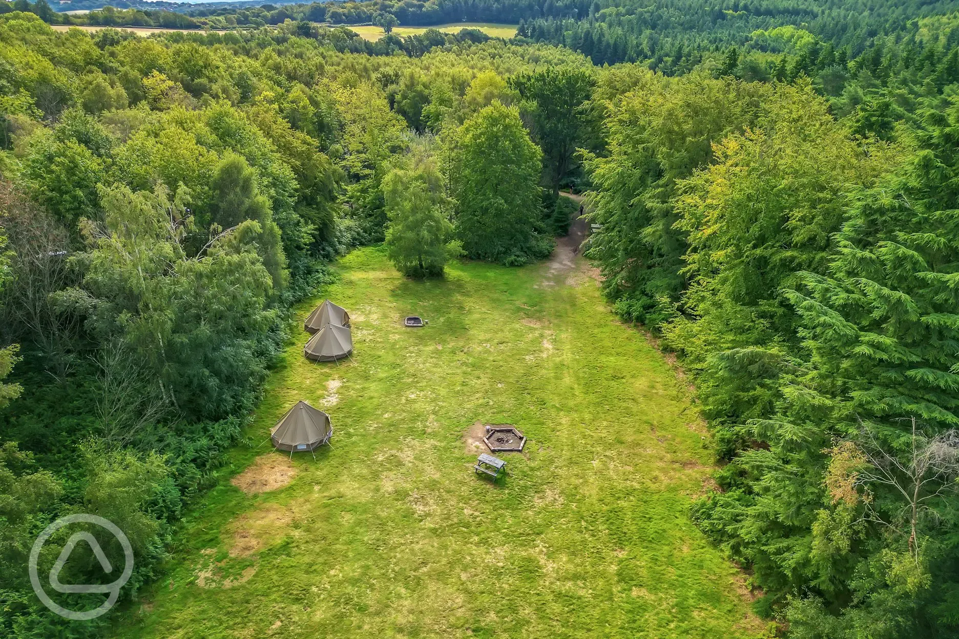 Aerial of the wild glamping bell tents