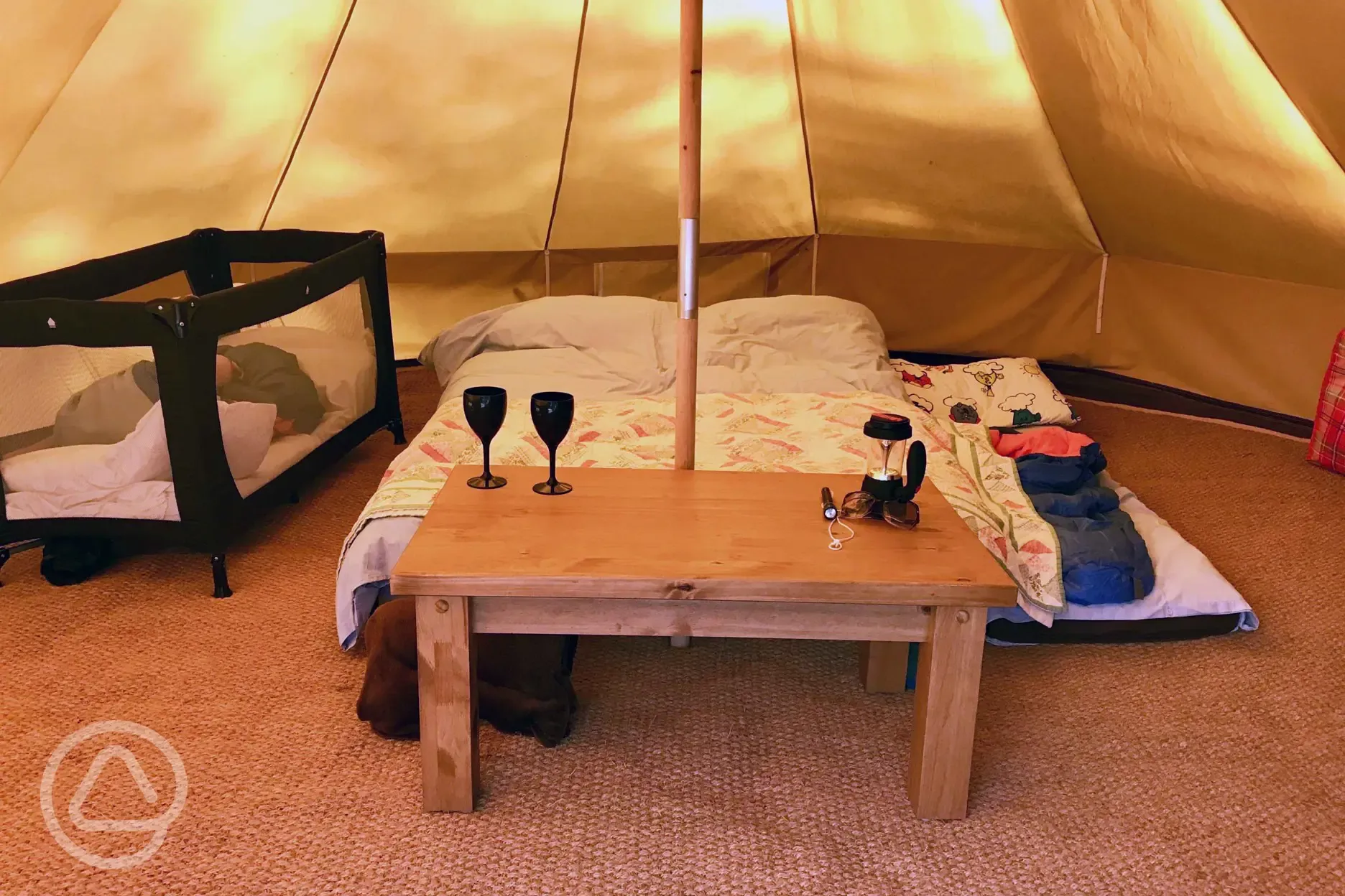 Wild glamping bell tent interior