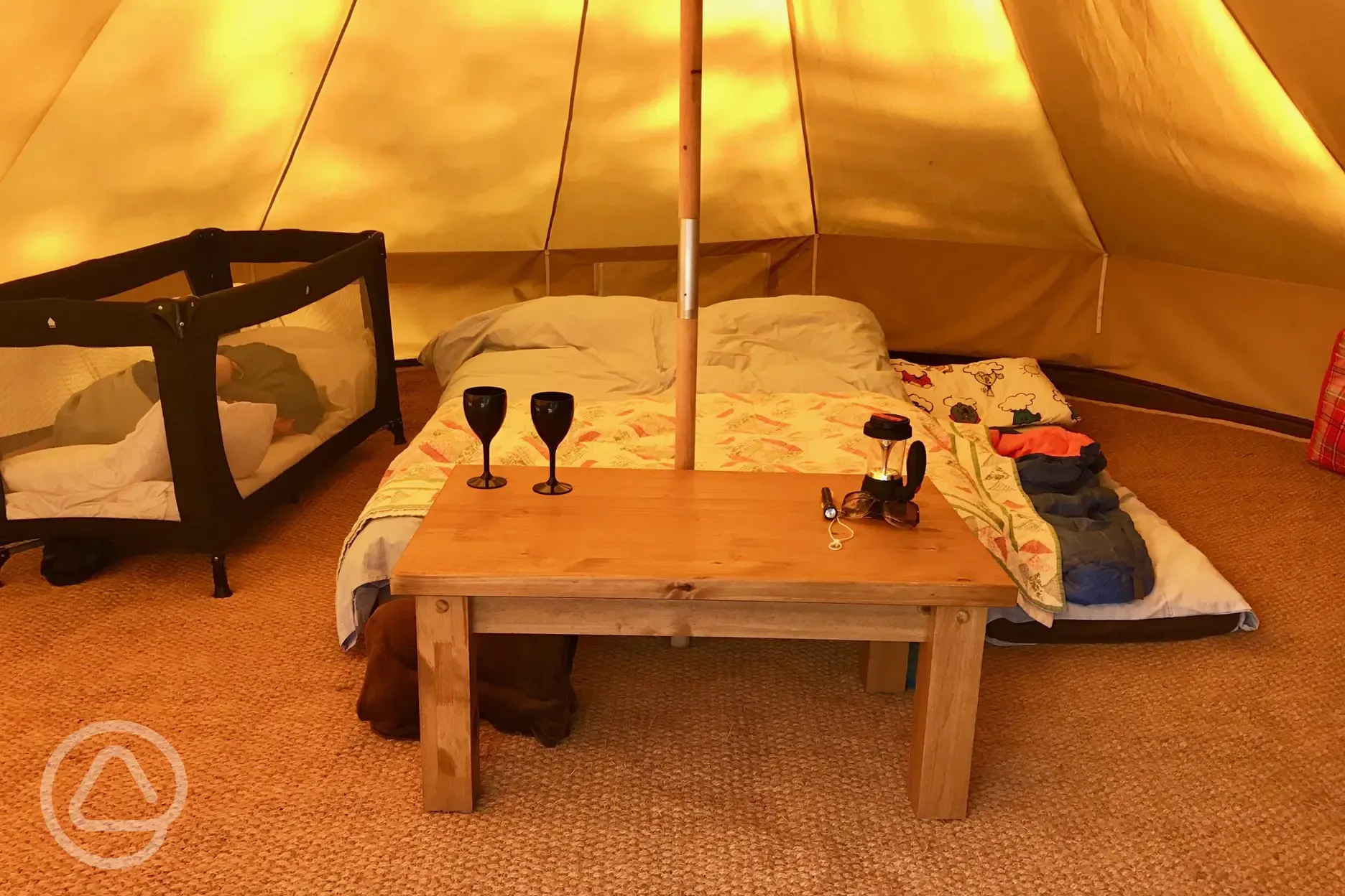 Wild glamping bell tent interior 