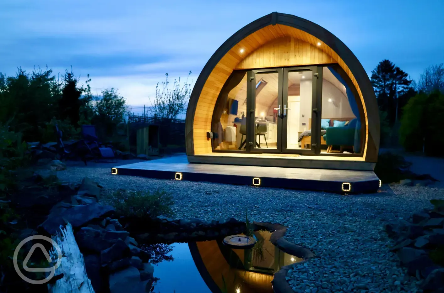 Glamping pod at night