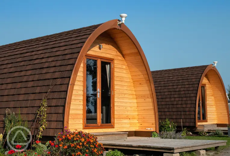 Eco glamping pods with small deck areas
