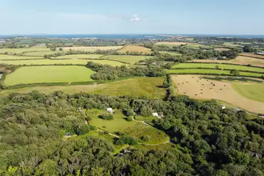 Aerial view of Florence Springs with views towards Tenby and Pembrokeshire Coast