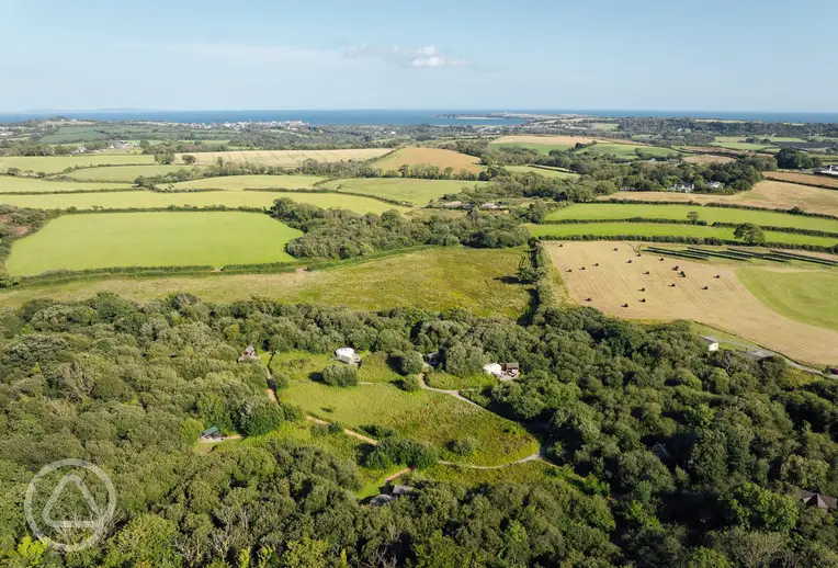 Aerial view of Florence Springs with views towards Tenby and Pembrokeshire Coast