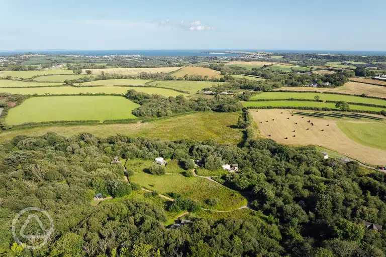 Aerial view of Florence Springs with views towards Tenby and Pembrokeshire Coast