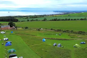 Aerial of Forth House Caravan Site overlooking Lower Largo Beach