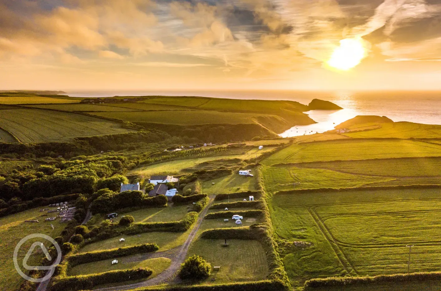 Abercastle Campsite aerial at sunset