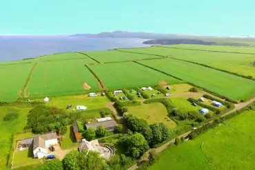 Aerial of the Abercastle Campsite overlooking Pembrokeshire Coast