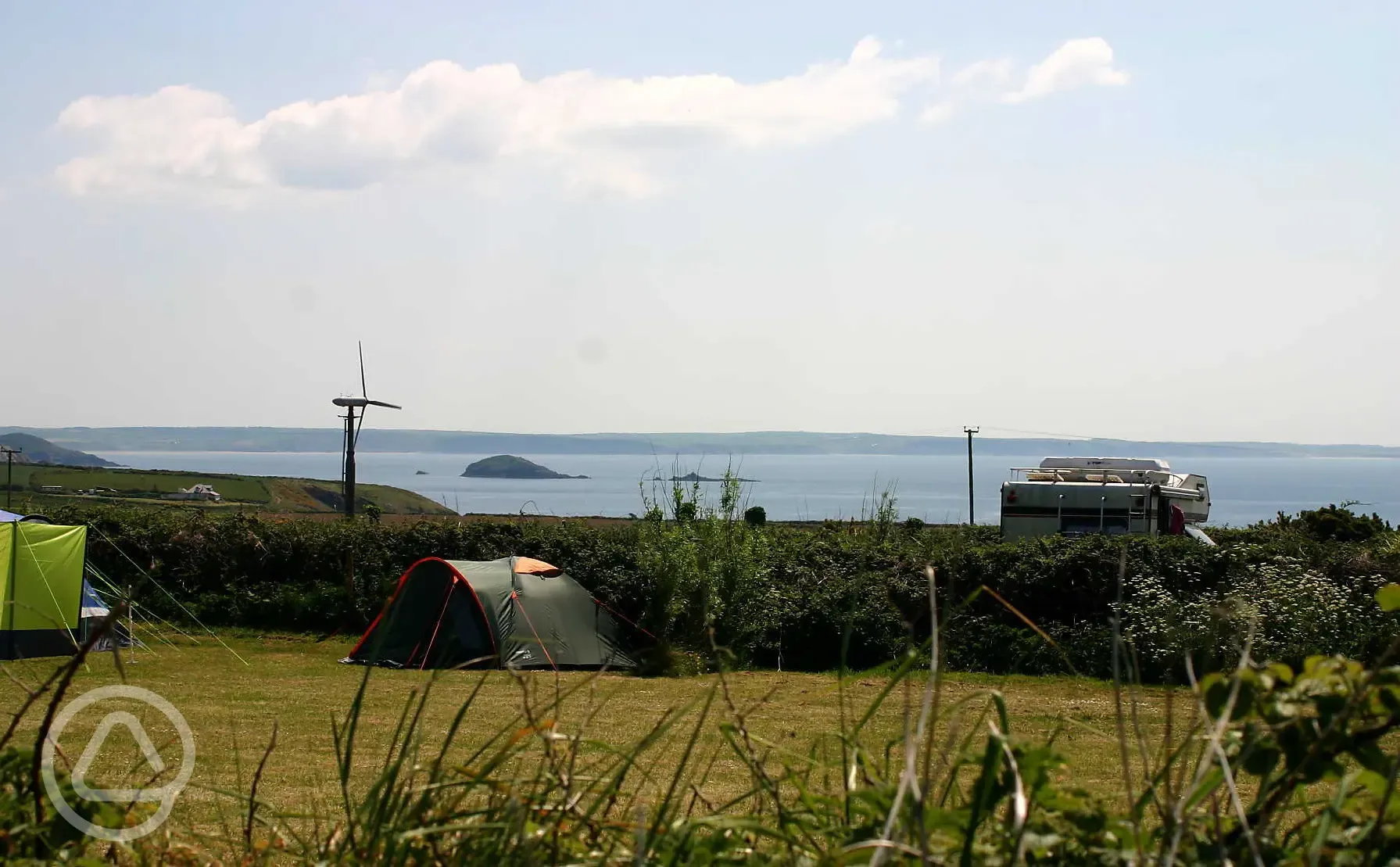 Tent pitches with sea views at Glan-y-Mor Campsite
