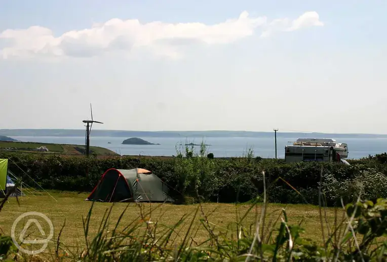 Tent pitches with sea views at Glan-y-Mor Campsite