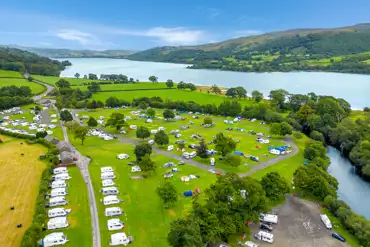 Aerial of Glanllyn Lakeside Caravan and Camping Park and nearby Lake Bala