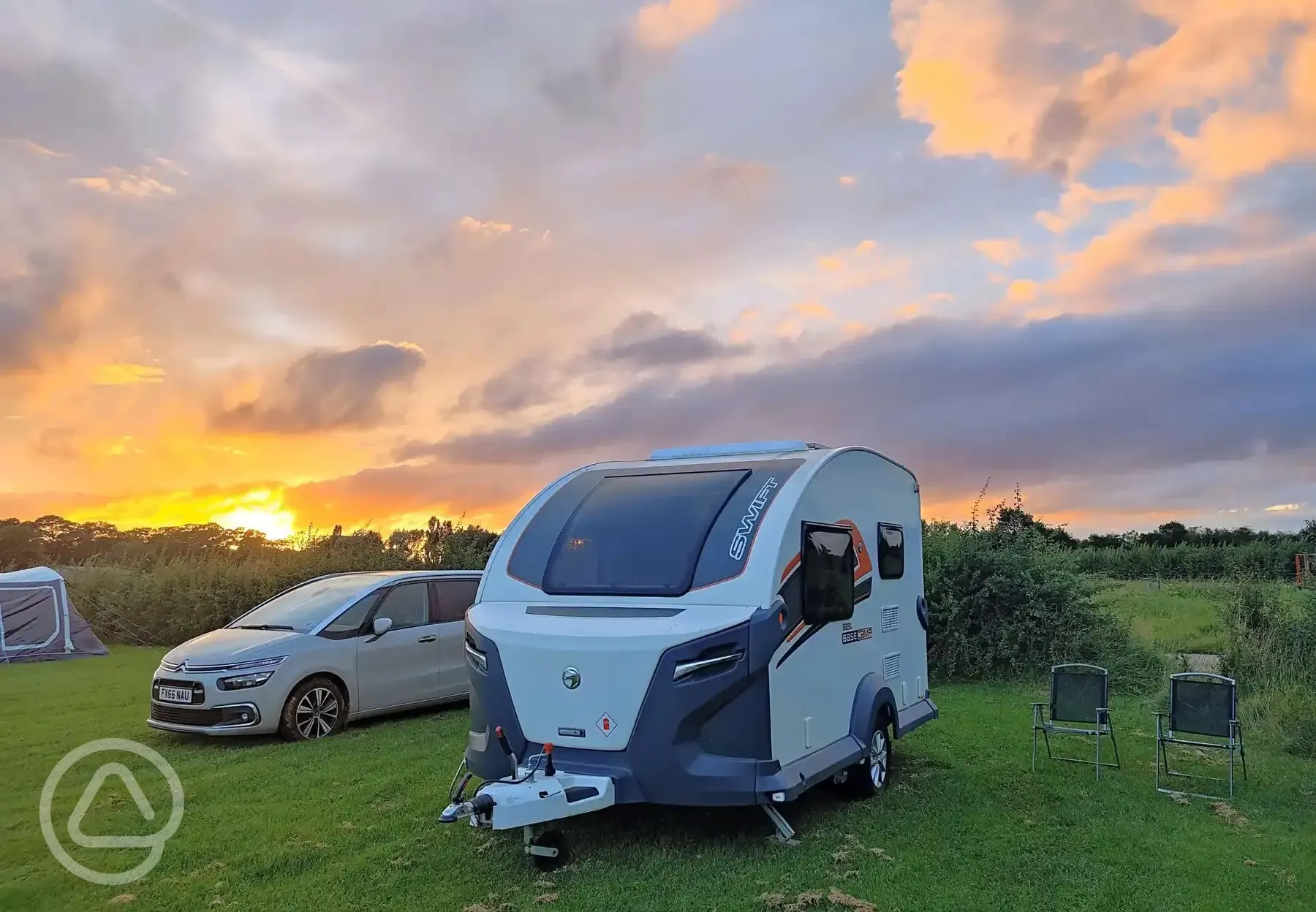 Grass pitches at sunset