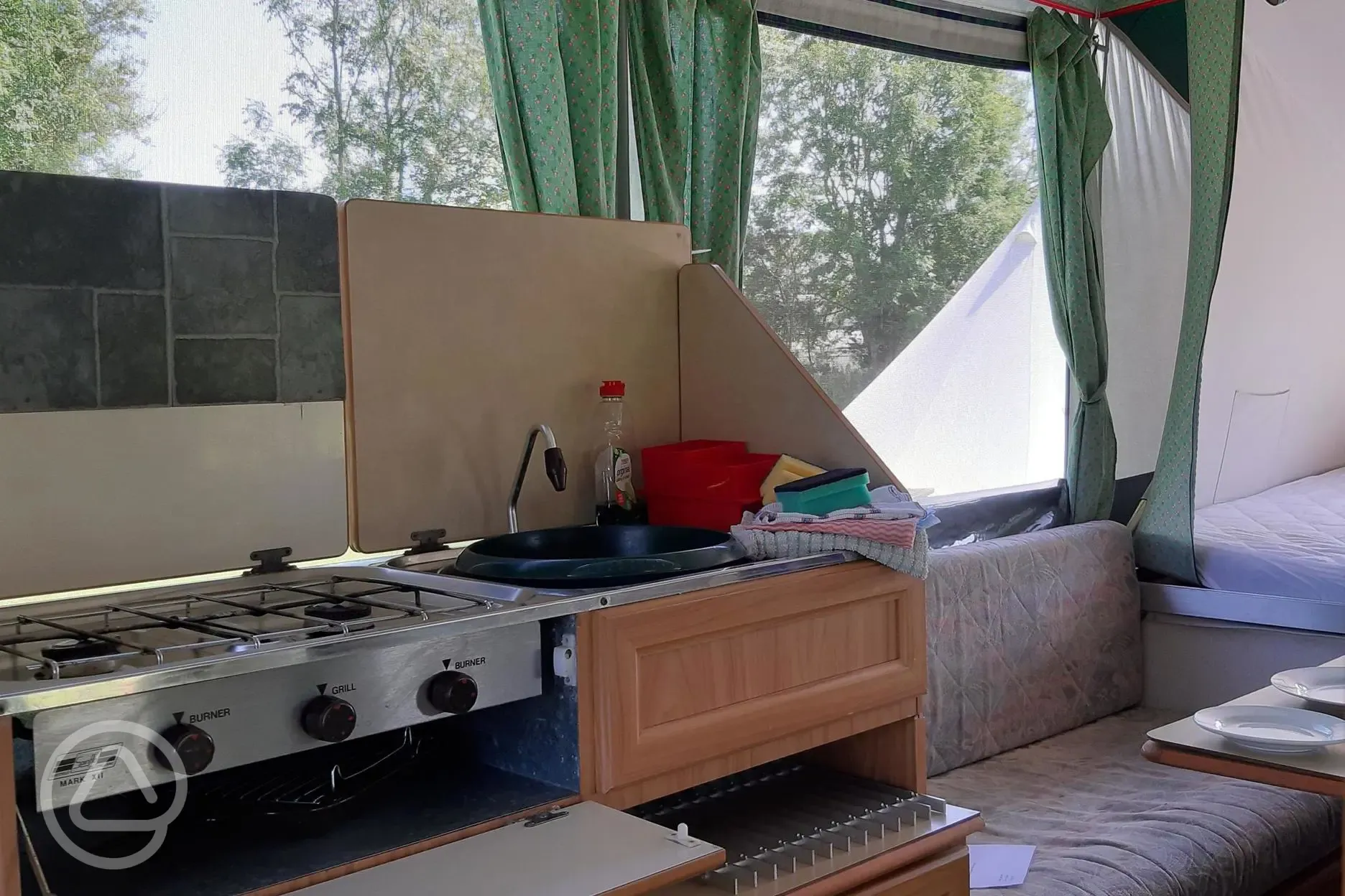 Kitchen in trailer tent