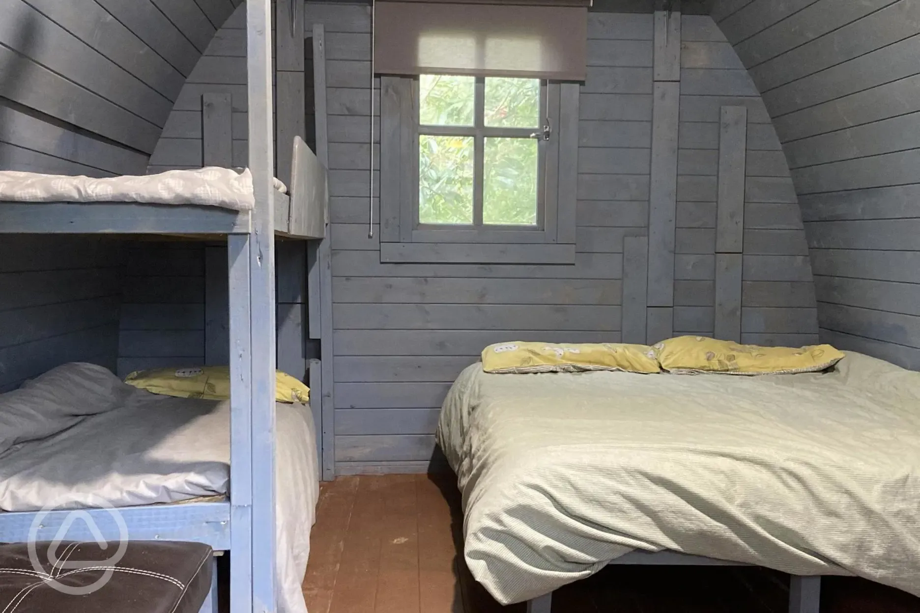 Double camping pod bedroom