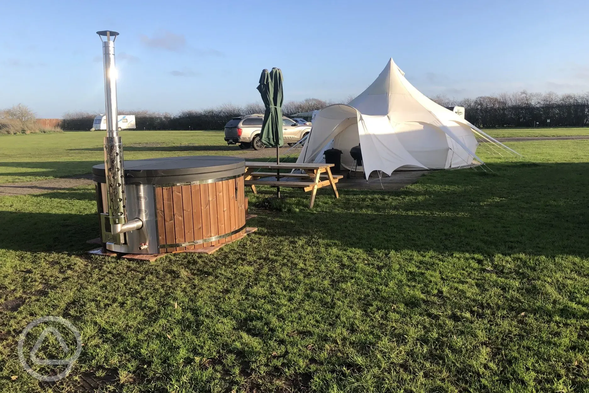 Deluxe Lotus Belle Tent exterior with Hot Tub