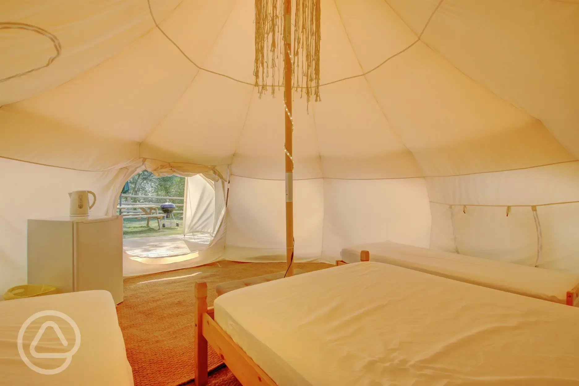 Lotus Belle Tent with lighting, electric, fridge freezer, kettle and heater