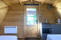 Glamping pod kitchen area