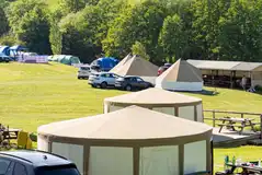 View of glamping yurts and bell tents