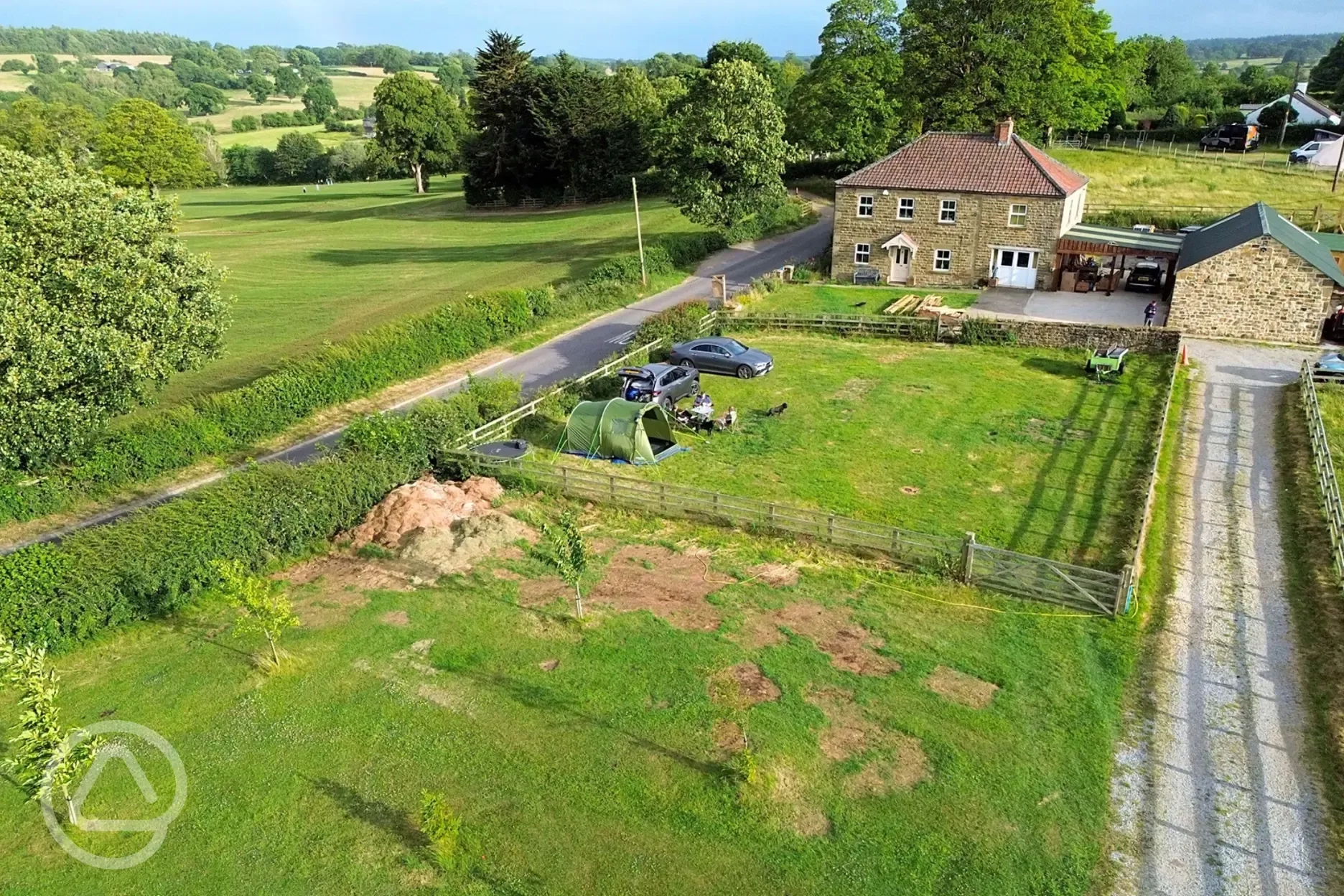 Aerial of the enclosed, secure dog friendly pitch