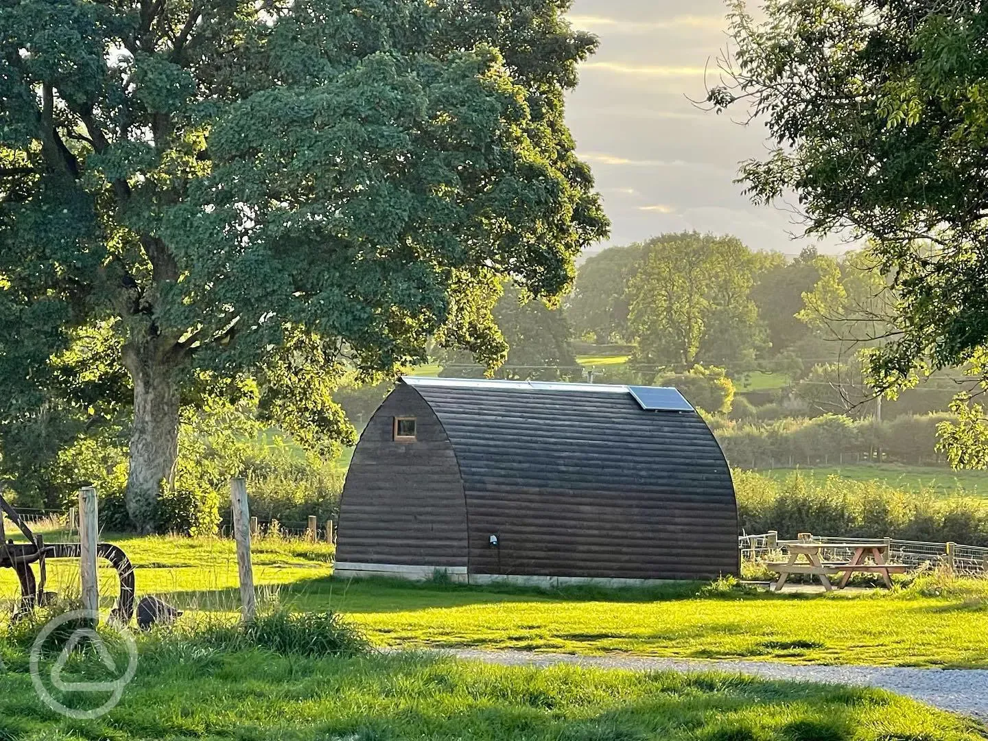 Camping pod with countryside views