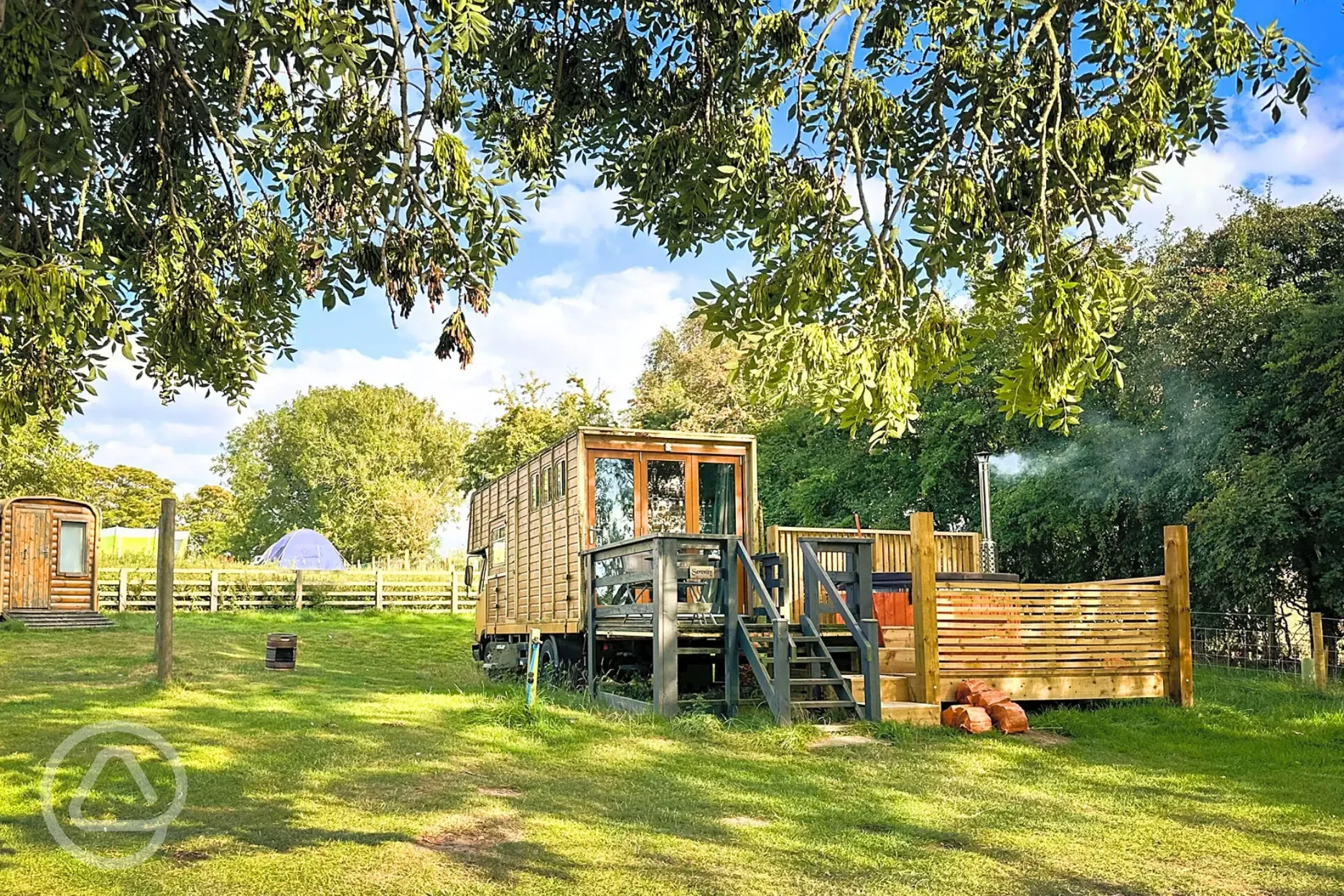 Vintage horse box with a private hot tub