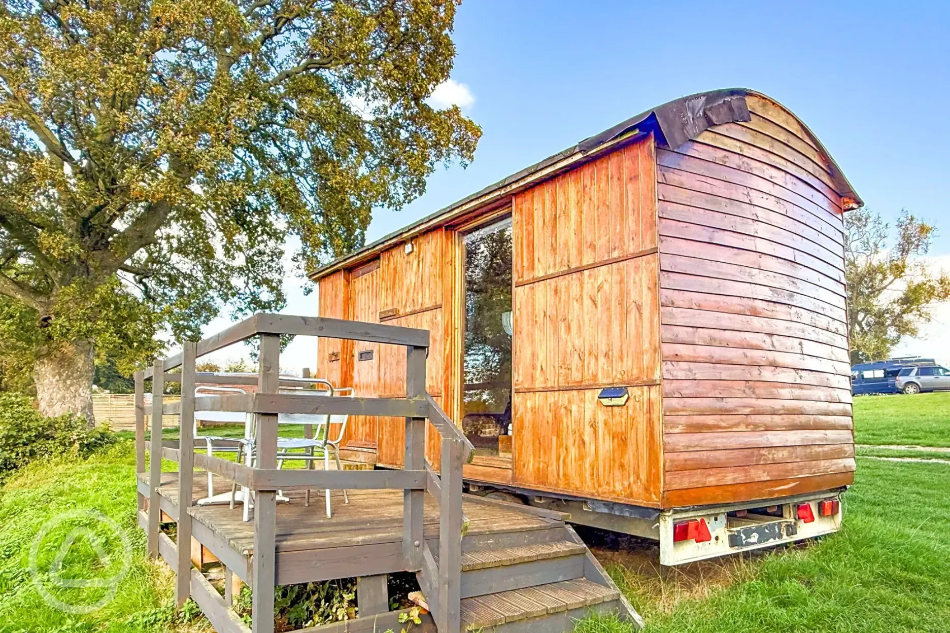 Tiny house glamping cabin with an outdoor deck