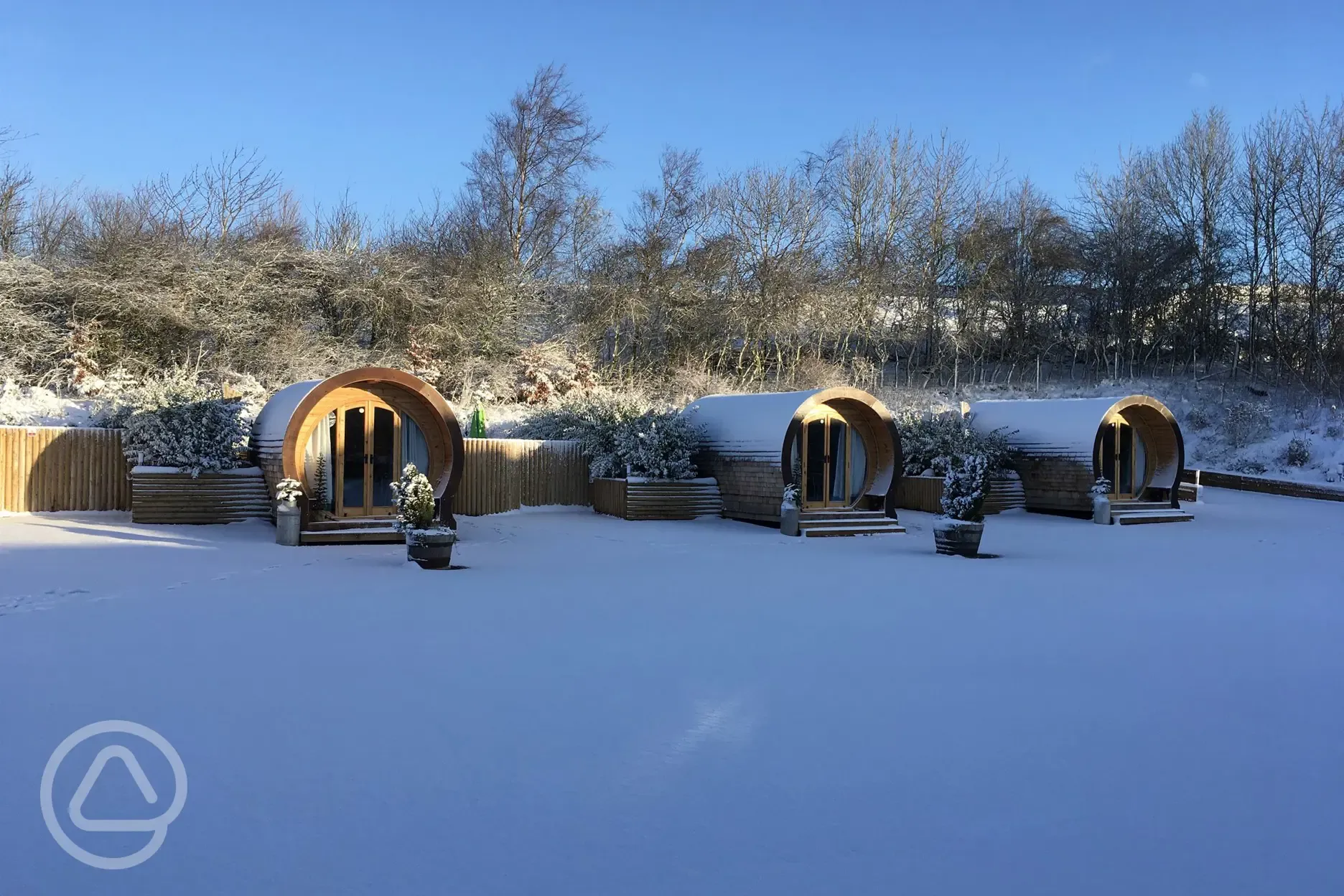 Glamping pods in the winter