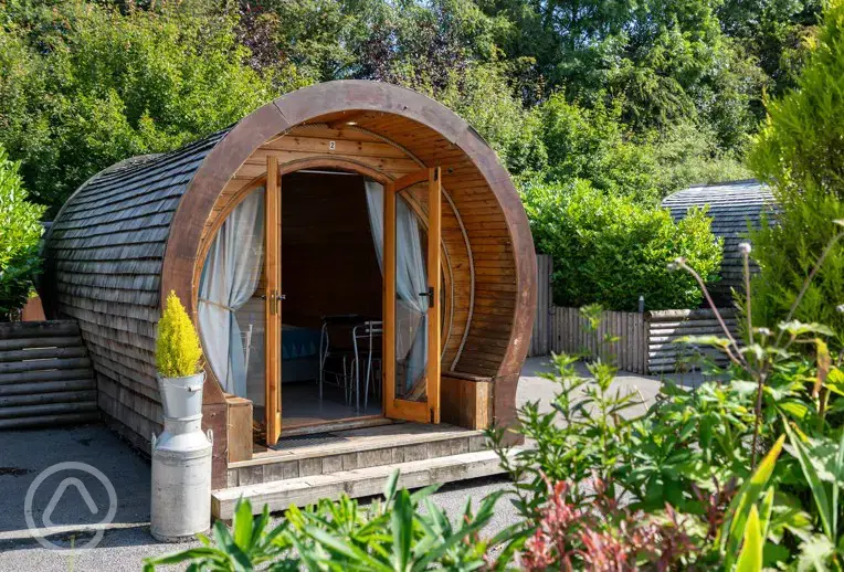 Glamping pod (adult only) with double doors opening outside