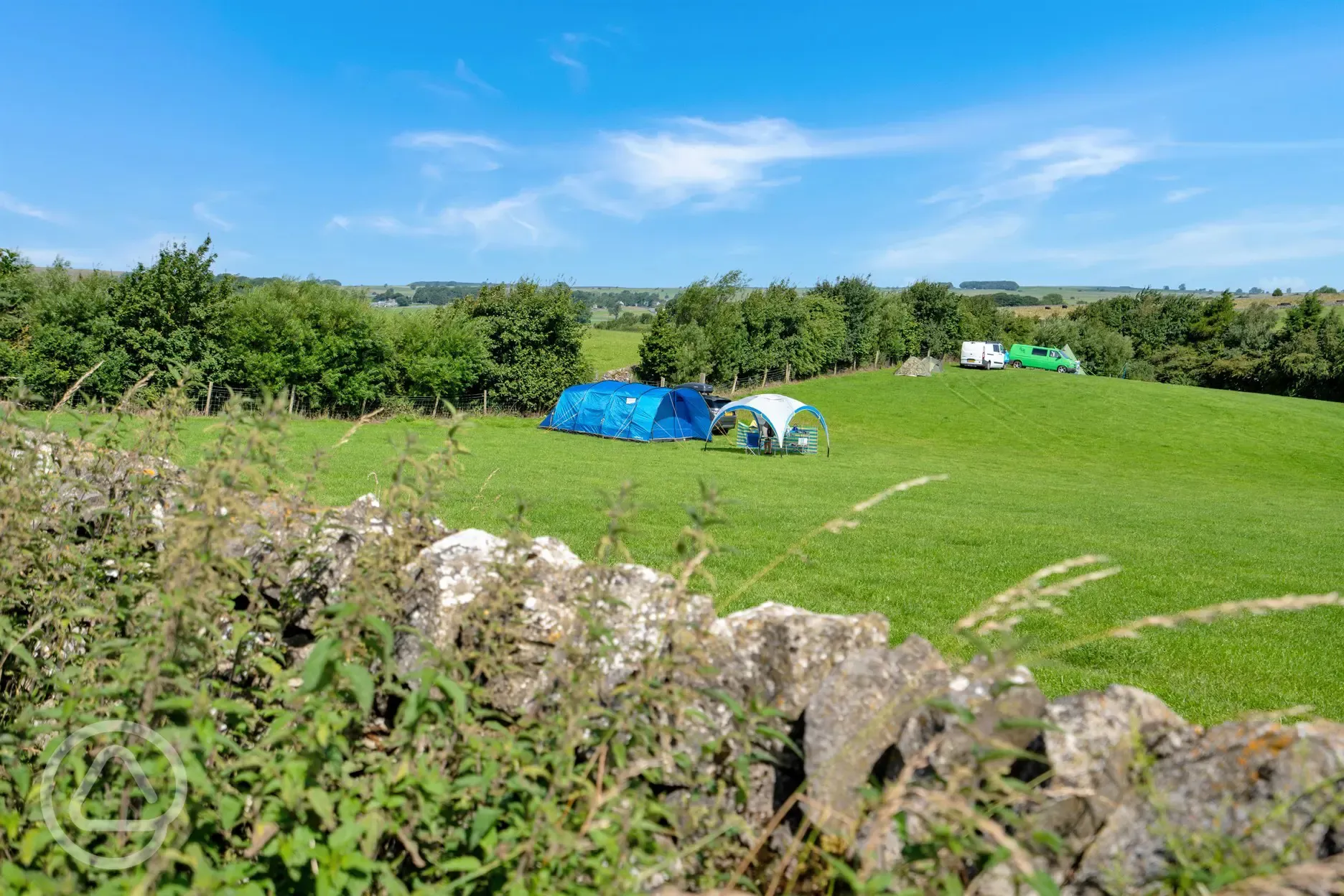 Non electric grass pitches (family friendly), surrounded by trees