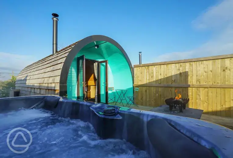 Deluxe glamping pod with hot tub at Lady Heyes Holiday Park