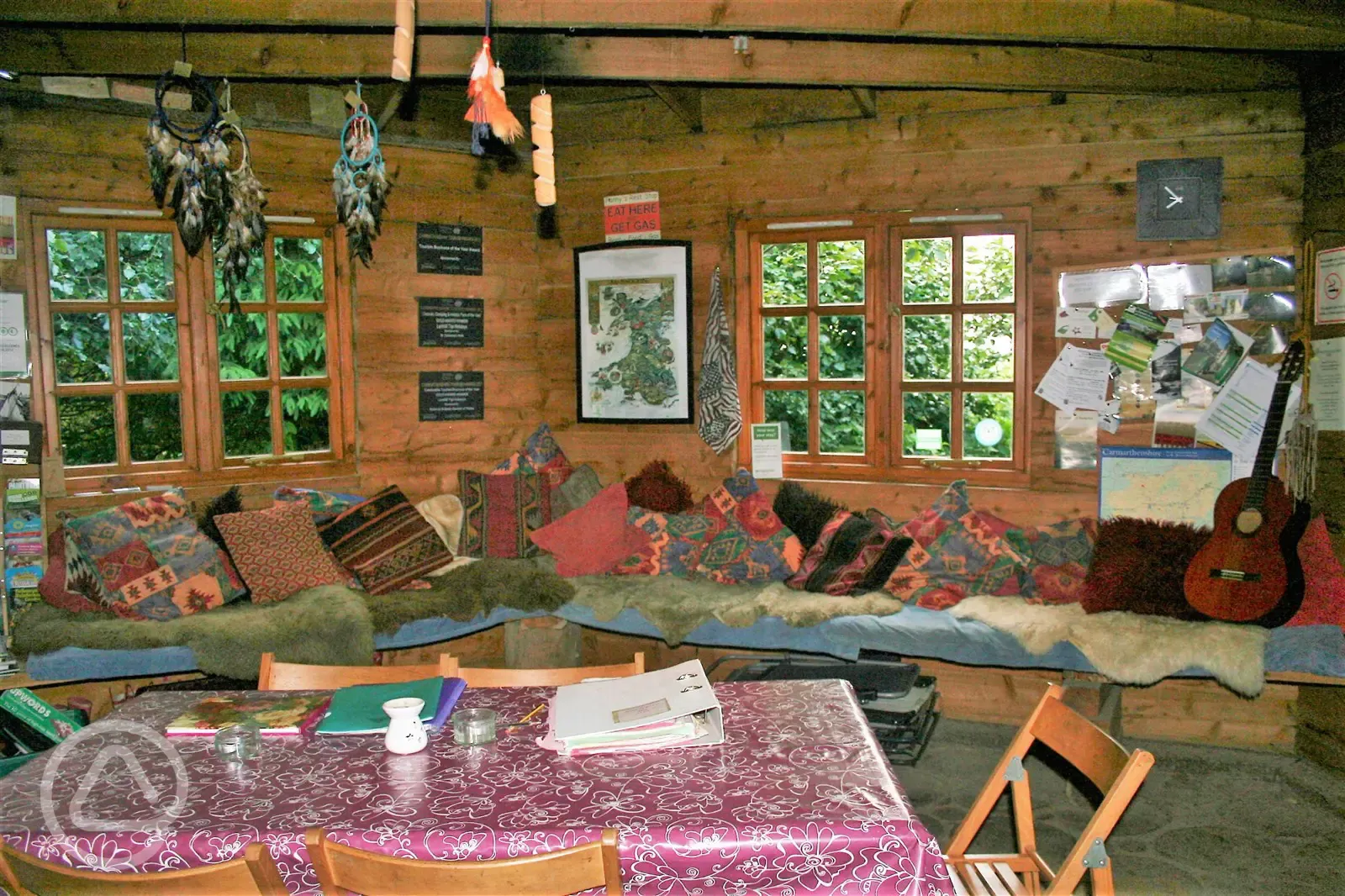 Inside the Communal Log Cabin