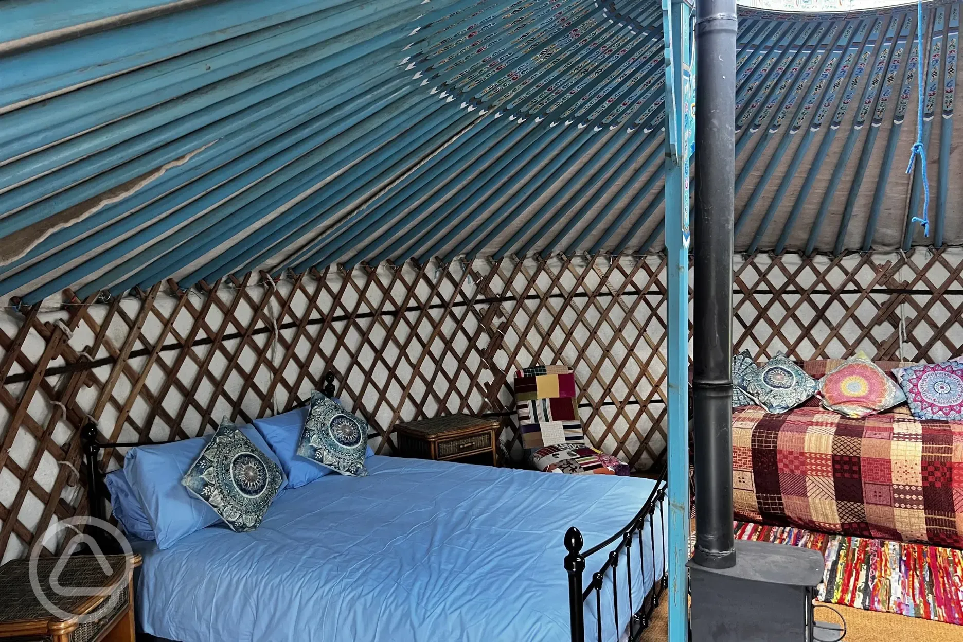 Yurt interior with double bed